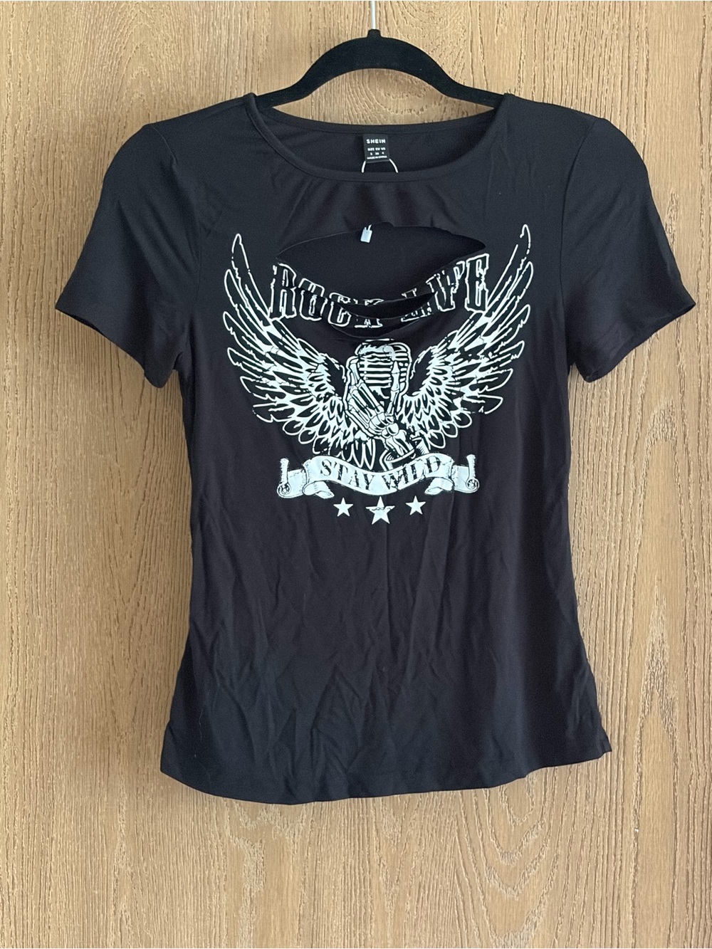 SHEIN Black Graphic 'Stay Wild' Short Sleeve Tee
